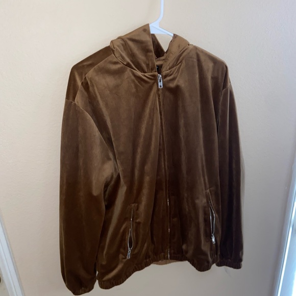 Brown indie soft fuzzy longsleeve hipster hoodie brown zip up y2k vintage jacket - Picture 7 of 15